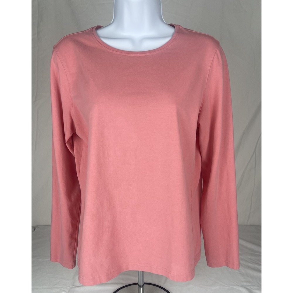 TALBOTS PETITES WOMENS‎ PINK LONG SLEEVE KNIT TOP SIZE LARGE CREW NECK CASUAL